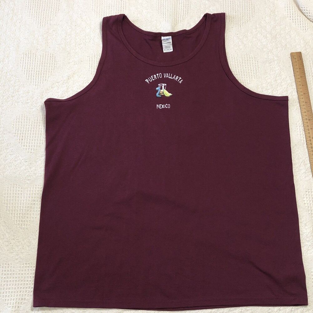 Puerto Vallarta Mexico Tequila Men's Tank 2XL Graphic Short Sleeveless Burgundy
